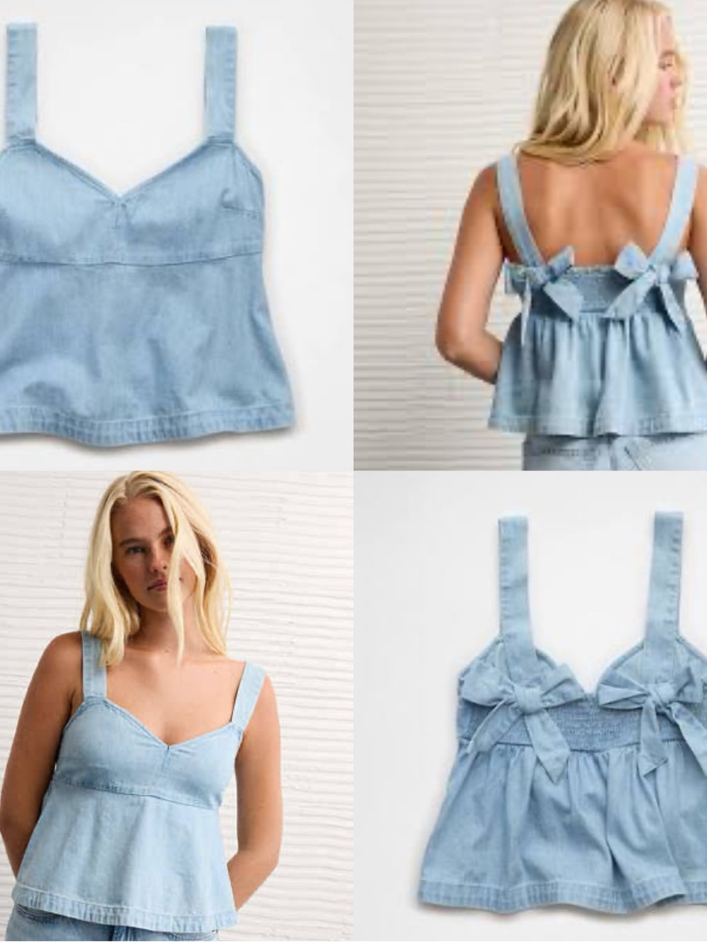🧸 AEO | LIKE NEW • Chambray Bow Detailed Cami Top - Picture 1 of 5